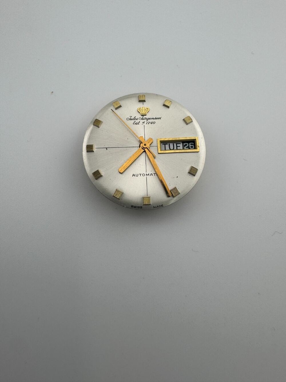 Vintage Jules Jurgensen Automatic Day Date Watch Movement Dial For Parts Repair